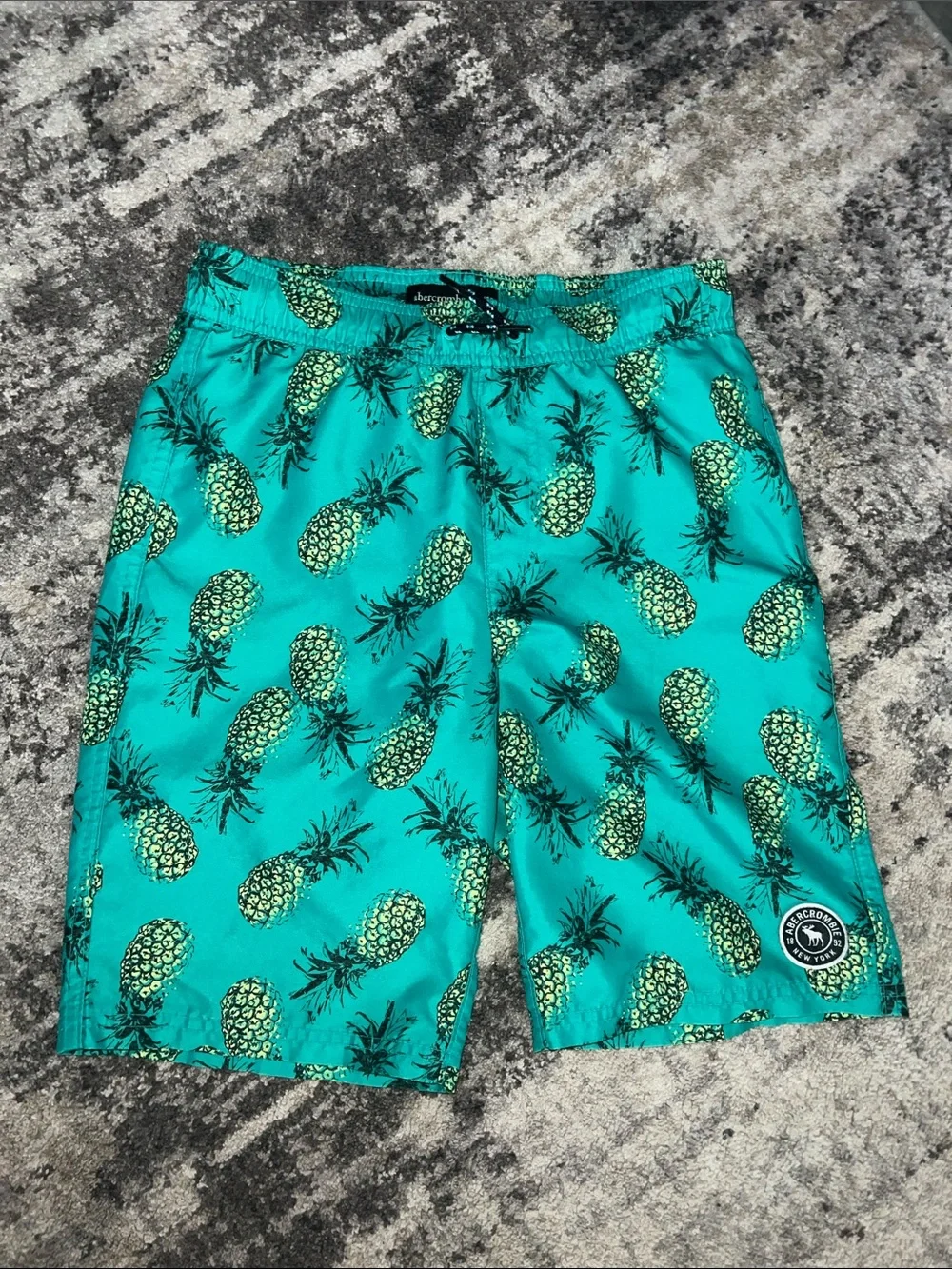 abercrombie kids Yellow & Teal Pineapple Swim Shorts. Two pair.